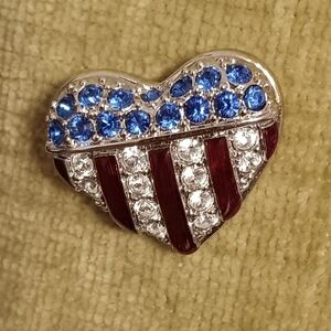 Swarovski Crystal Patriotic American Flag Puffy Heart Brooch